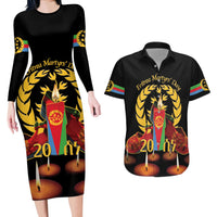 Custom Eritrea Martyrs' Day Couples Matching Long Sleeve Bodycon Dress and Hawaiian Shirt 20 June Shida Shoes With Candles - Black - Wonder Print Shop