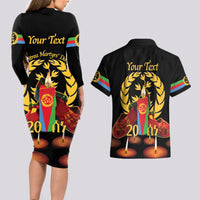 Custom Eritrea Martyrs' Day Couples Matching Long Sleeve Bodycon Dress and Hawaiian Shirt 20 June Shida Shoes With Candles - Black - Wonder Print Shop