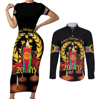 Custom Eritrea Martyrs' Day Couples Matching Short Sleeve Bodycon Dress and Long Sleeve Button Shirt 20 June Shida Shoes With Candles - Black - Wonder Print Shop