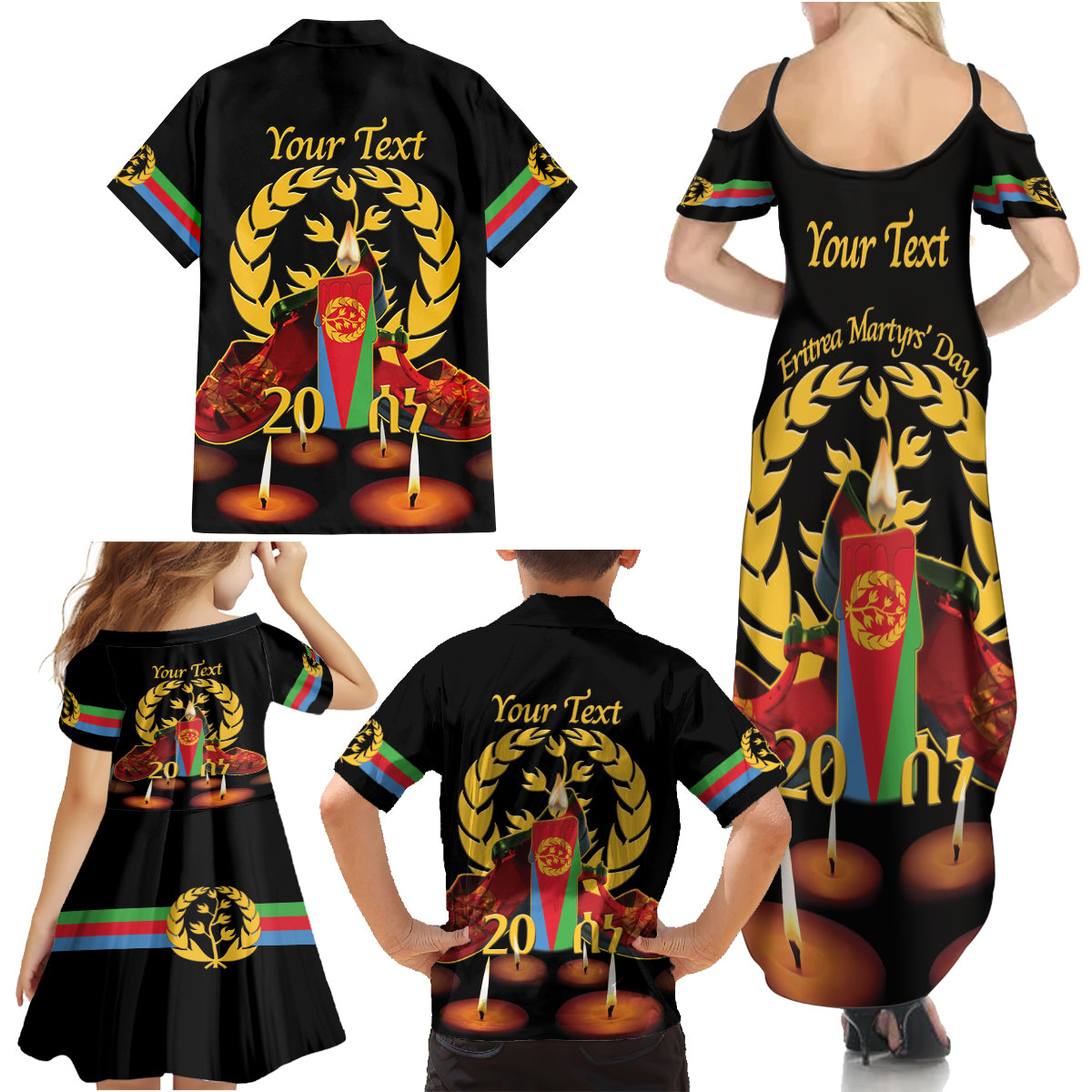 Custom Eritrea Martyrs' Day Family Matching Summer Maxi Dress and Hawaiian Shirt 20 June Shida Shoes With Candles - Black - Wonder Print Shop