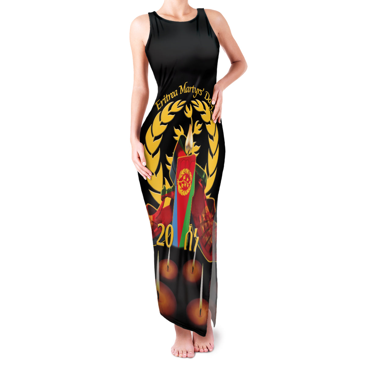 Custom Eritrea Martyrs' Day Family Matching Tank Maxi Dress and Hawaiian Shirt 20 June Shida Shoes With Candles - Black - Wonder Print Shop
