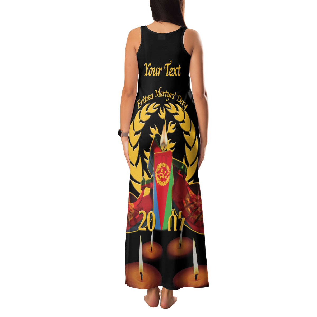 Custom Eritrea Martyrs' Day Family Matching Tank Maxi Dress and Hawaiian Shirt 20 June Shida Shoes With Candles - Black - Wonder Print Shop