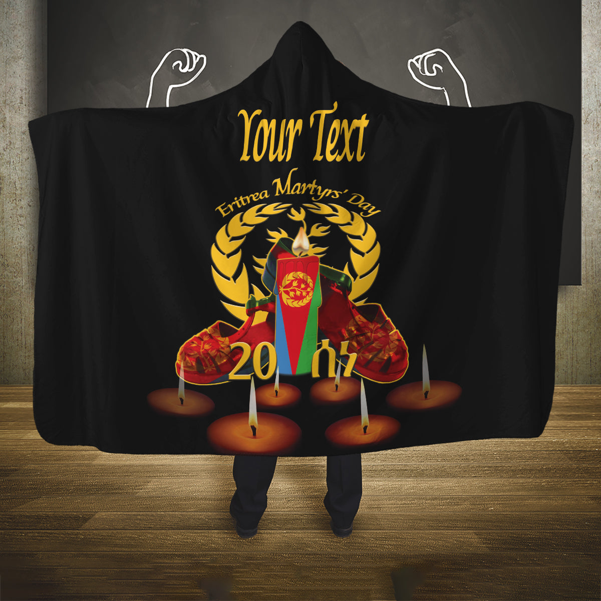 Custom Eritrea Martyrs' Day Hooded Blanket 20 June Shida Shoes With Candles - Black