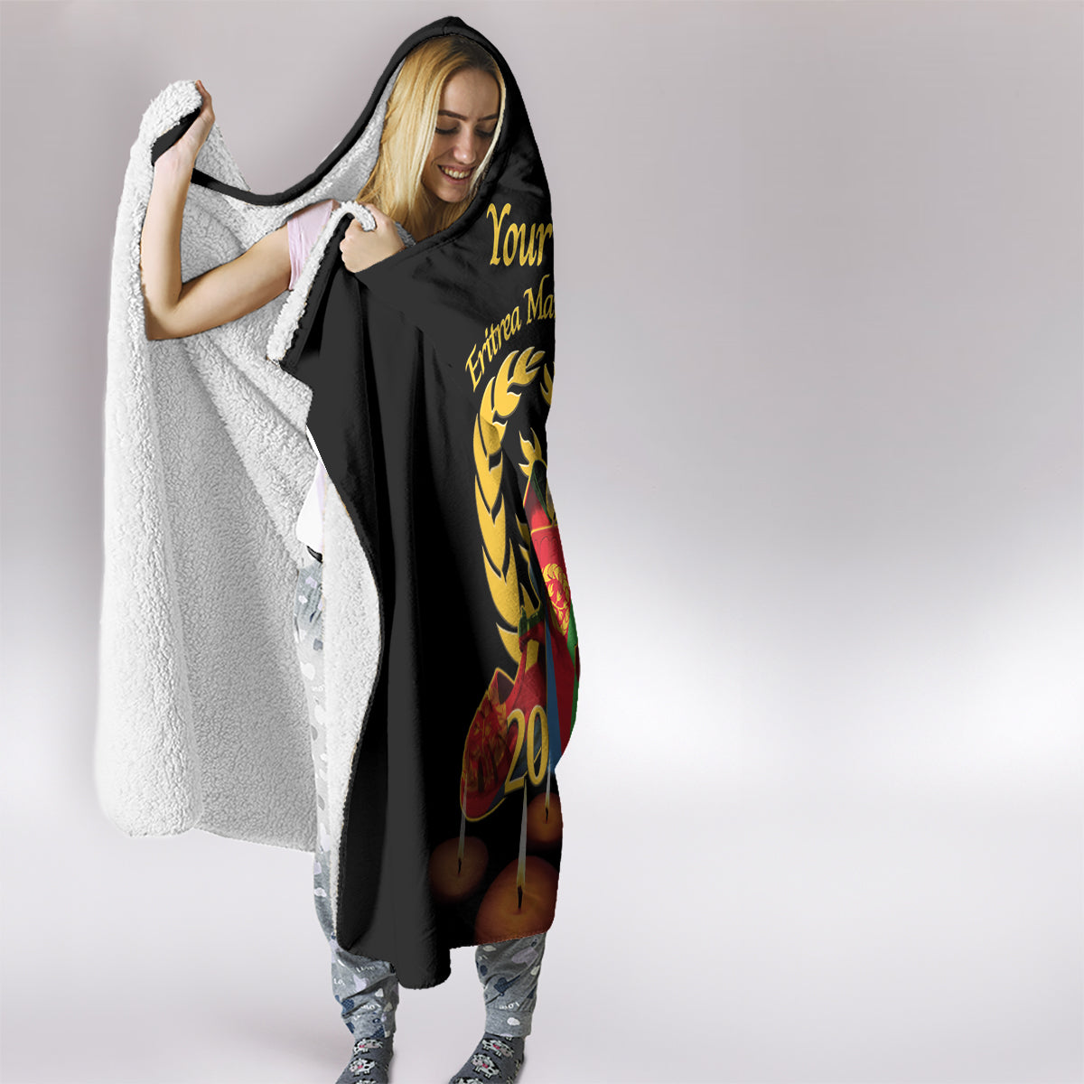 Custom Eritrea Martyrs' Day Hooded Blanket 20 June Shida Shoes With Candles - Black
