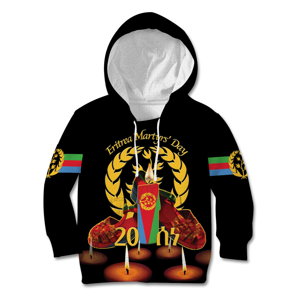 Custom Eritrea Martyrs' Day Kid Hoodie 20 June Shida Shoes With Candles - Black - Wonder Print Shop