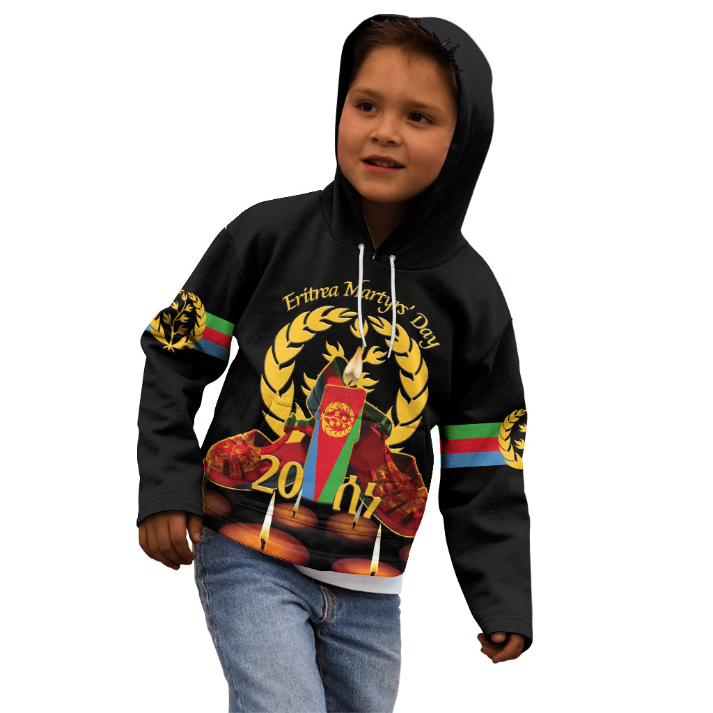 Custom Eritrea Martyrs' Day Kid Hoodie 20 June Shida Shoes With Candles - Black - Wonder Print Shop