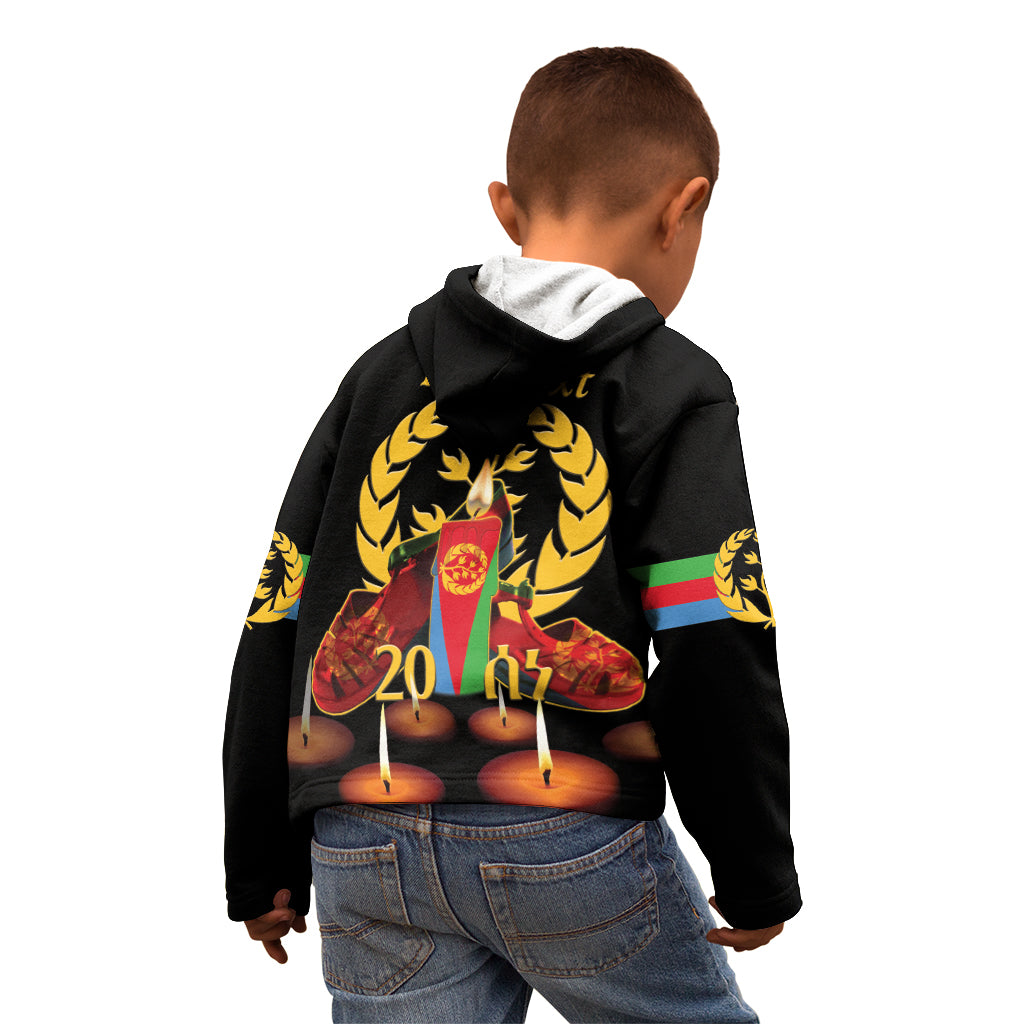 Custom Eritrea Martyrs' Day Kid Hoodie 20 June Shida Shoes With Candles - Black - Wonder Print Shop