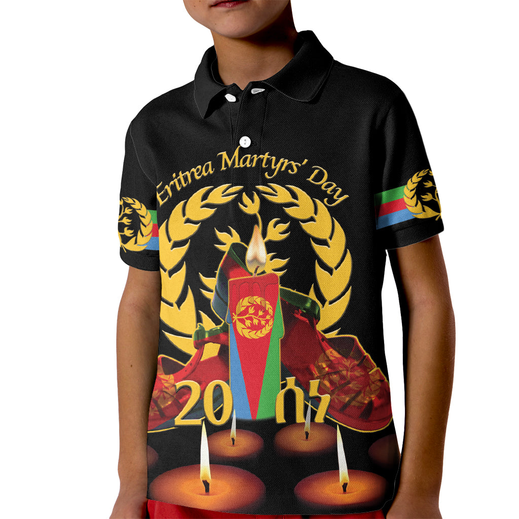 Custom Eritrea Martyrs' Day Kid Polo Shirt 20 June Shida Shoes With Candles - Black - Wonder Print Shop