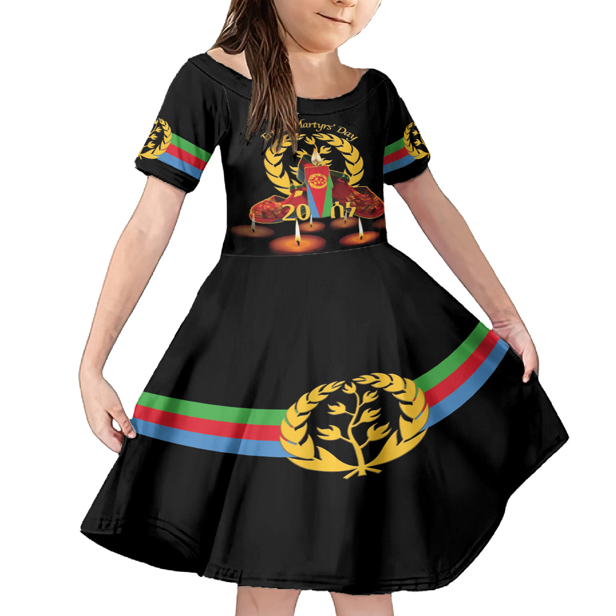 Custom Eritrea Martyrs' Day Kid Short Sleeve Dress 20 June Shida Shoes With Candles - Black - Wonder Print Shop