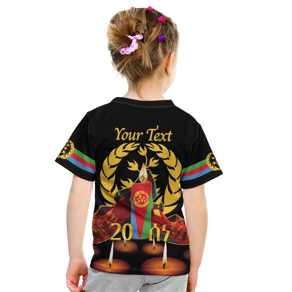 Custom Eritrea Martyrs' Day Kid T Shirt 20 June Shida Shoes With Candles - Black - Wonder Print Shop