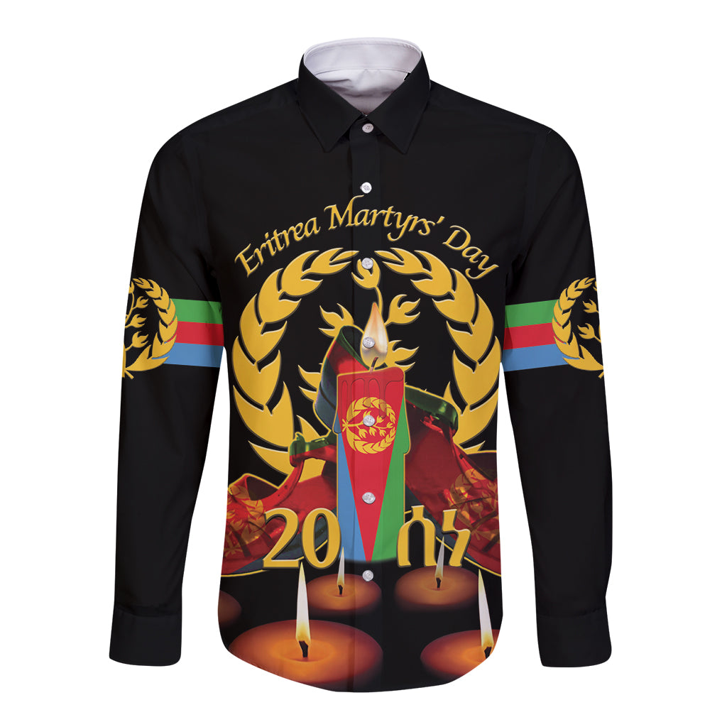 Custom Eritrea Martyrs' Day Long Sleeve Button Shirt 20 June Shida Shoes With Candles - Black - Wonder Print Shop