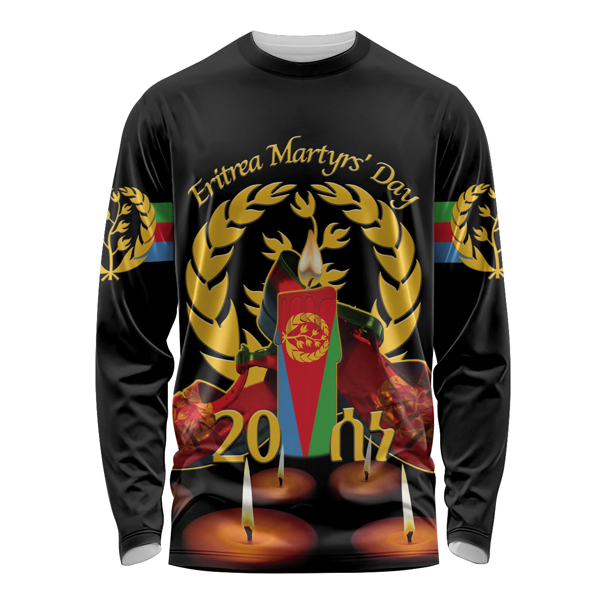 Custom Eritrea Martyrs' Day Long Sleeve Shirt 20 June Shida Shoes With Candles - Black - Wonder Print Shop