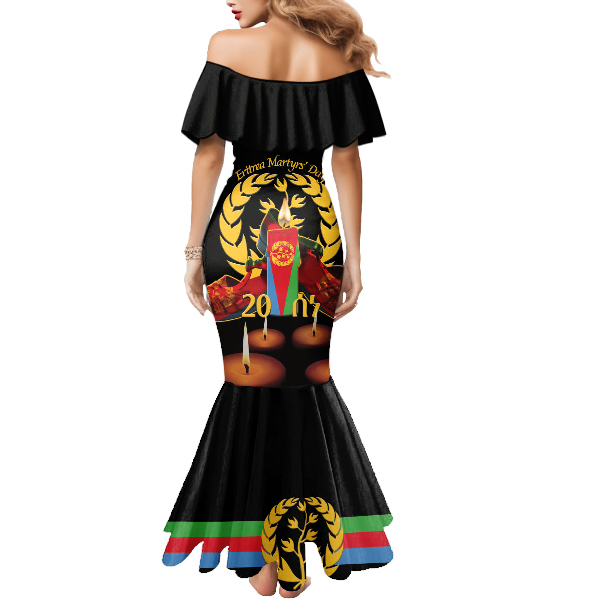 Custom Eritrea Martyrs' Day Mermaid Dress 20 June Shida Shoes With Candles - Black - Wonder Print Shop
