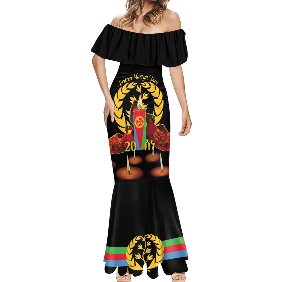 Custom Eritrea Martyrs' Day Mermaid Dress 20 June Shida Shoes With Candles - Black - Wonder Print Shop