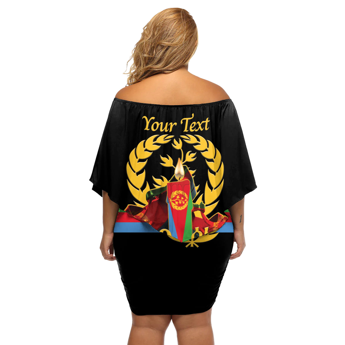 Custom Eritrea Martyrs' Day Off Shoulder Short Dress 20 June Shida Shoes With Candles - Black - Wonder Print Shop