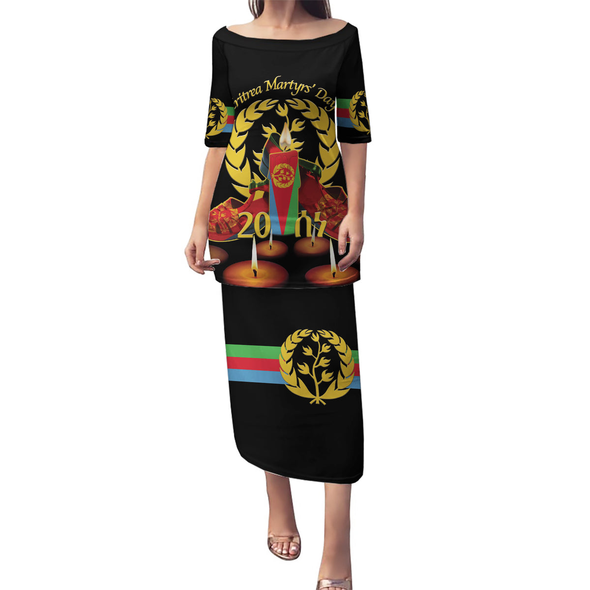 Custom Eritrea Martyrs' Day Puletasi 20 June Shida Shoes With Candles - Black - Wonder Print Shop