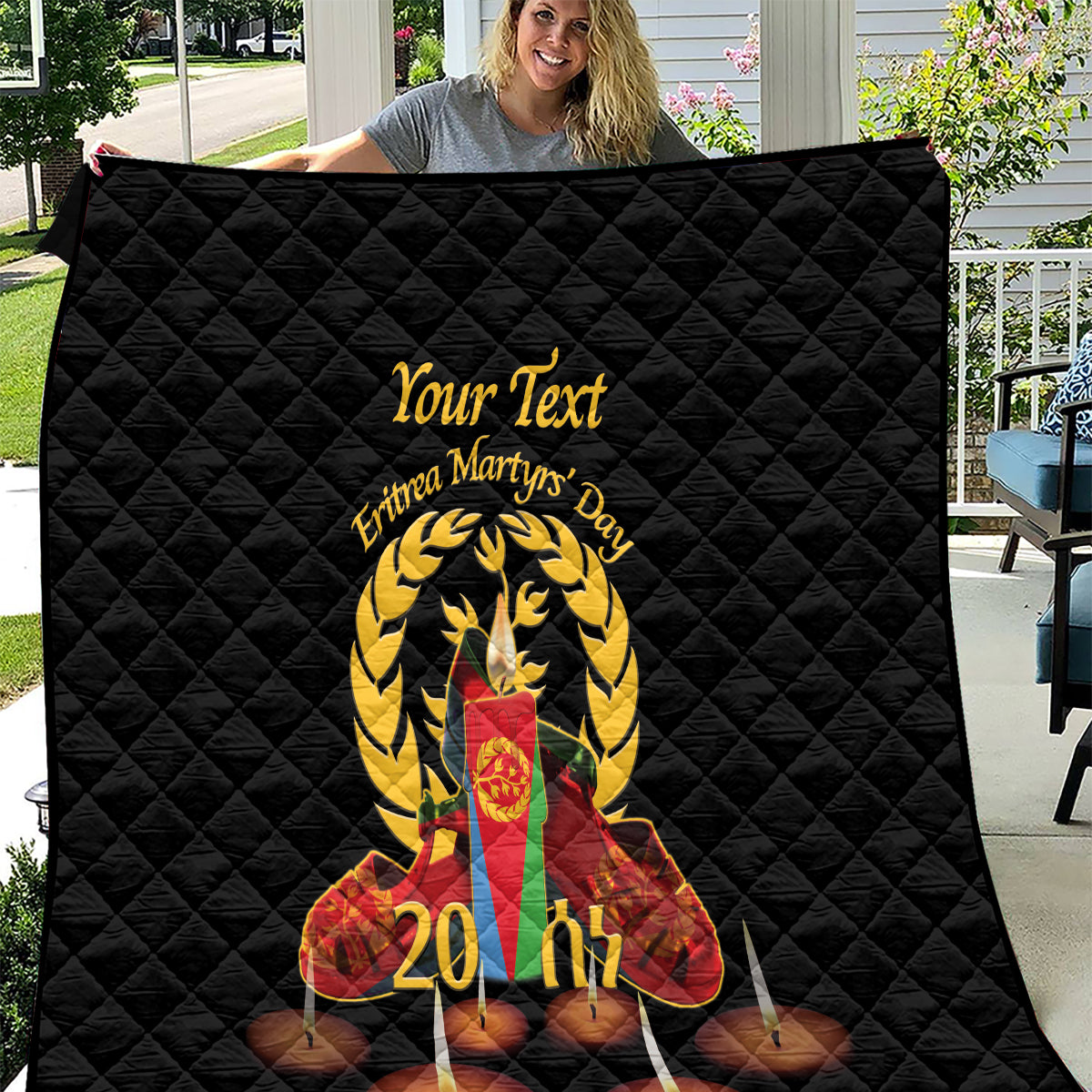 Custom Eritrea Martyrs' Day Quilt 20 June Shida Shoes With Candles - Black - Wonder Print Shop