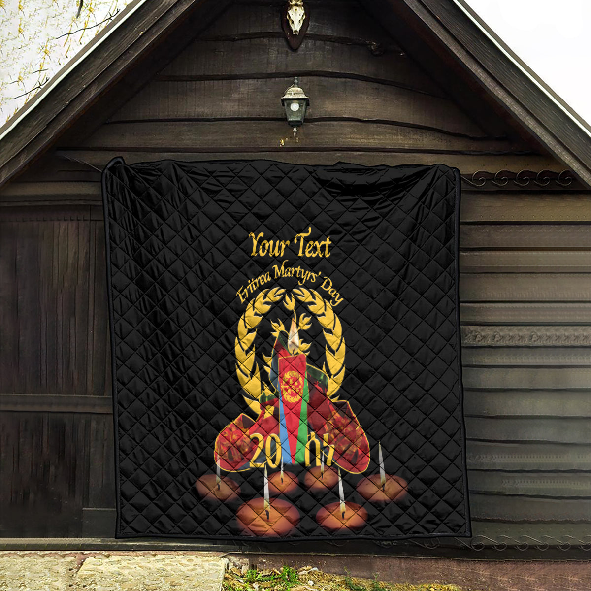 Custom Eritrea Martyrs' Day Quilt 20 June Shida Shoes With Candles - Black - Wonder Print Shop
