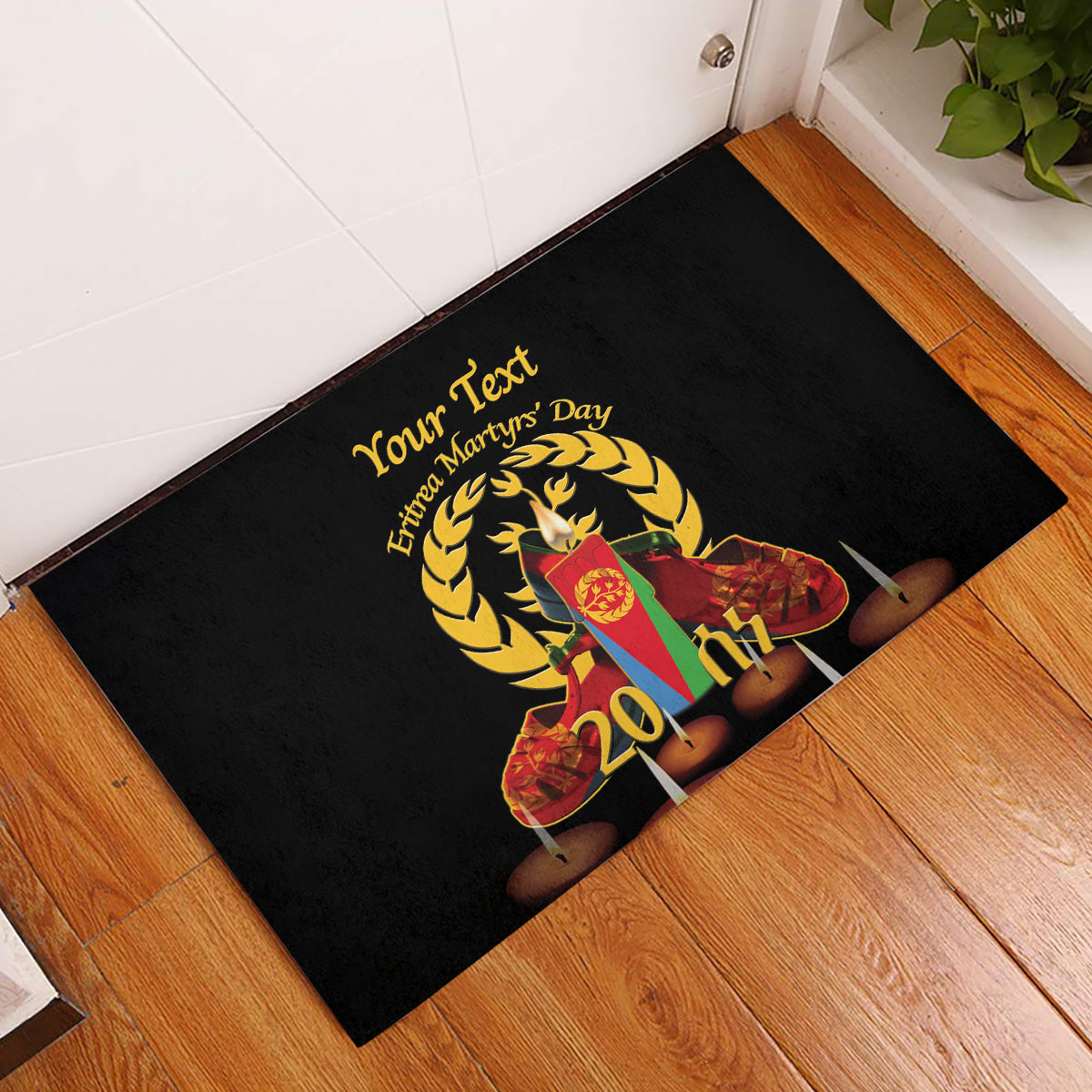Custom Eritrea Martyrs' Day Rubber Doormat 20 June Shida Shoes With Candles - Black - Wonder Print Shop
