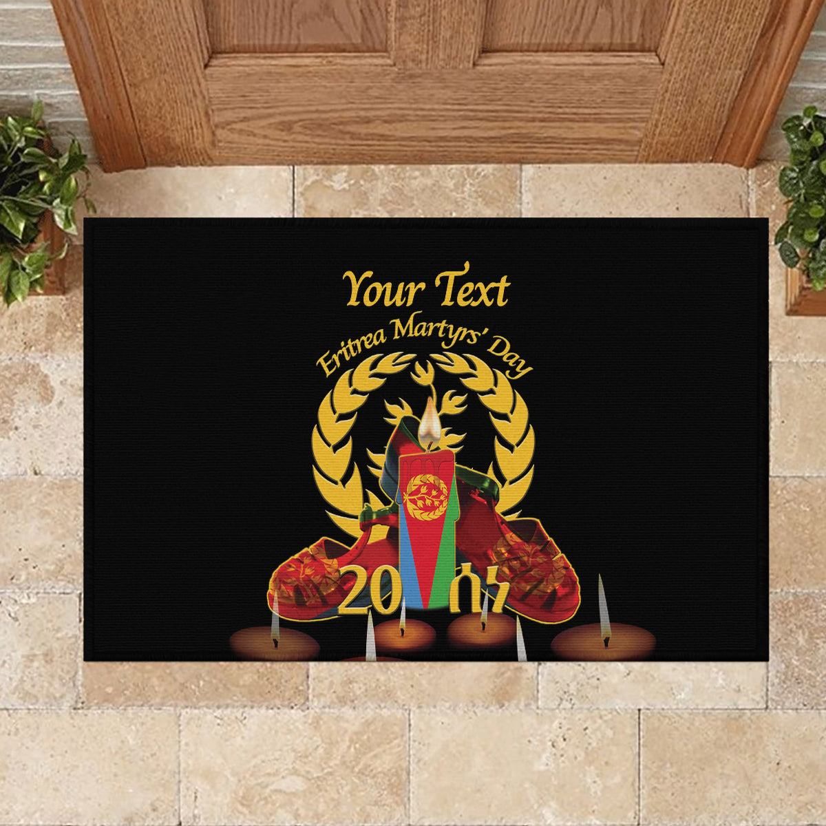 Custom Eritrea Martyrs' Day Rubber Doormat 20 June Shida Shoes With Candles - Black - Wonder Print Shop