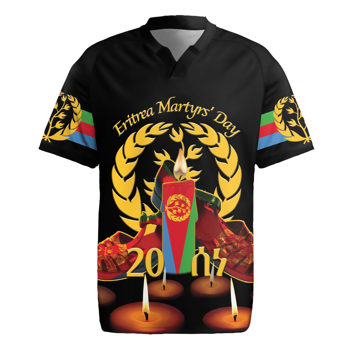 Custom Eritrea Martyrs' Day Rugby Jersey 20 June Shida Shoes With Candles - Black - Wonder Print Shop