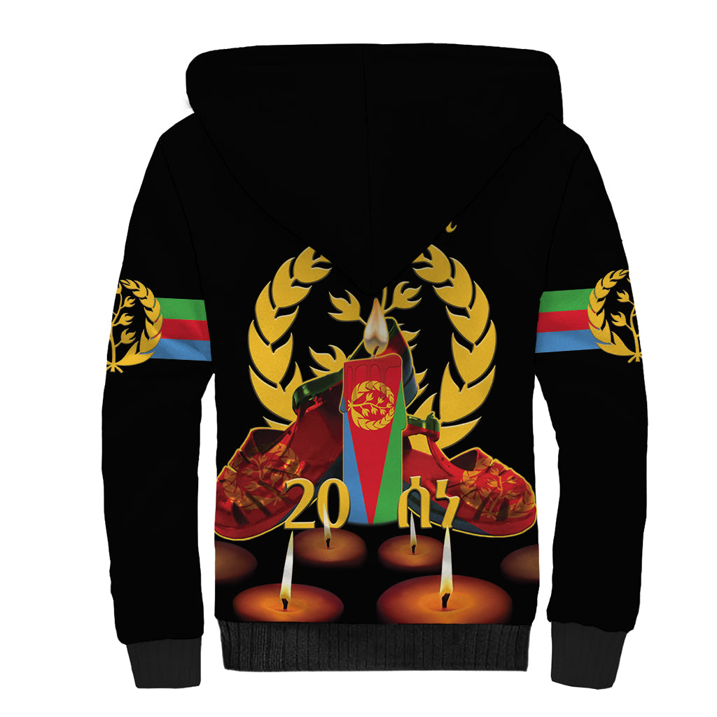 Custom Eritrea Martyrs' Day Sherpa Hoodie 20 June Shida Shoes With Candles - Black - Wonder Print Shop