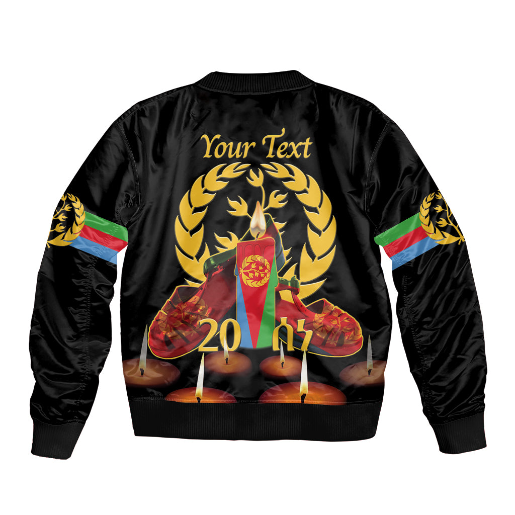 Custom Eritrea Martyrs' Day Sleeve Zip Bomber Jacket 20 June Shida Shoes With Candles - Black - Wonder Print Shop