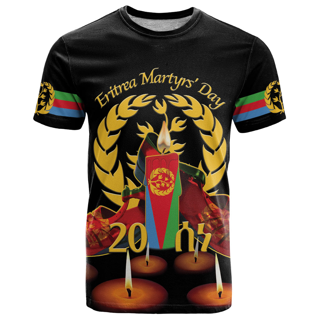Custom Eritrea Martyrs' Day T Shirt 20 June Shida Shoes With Candles - Black