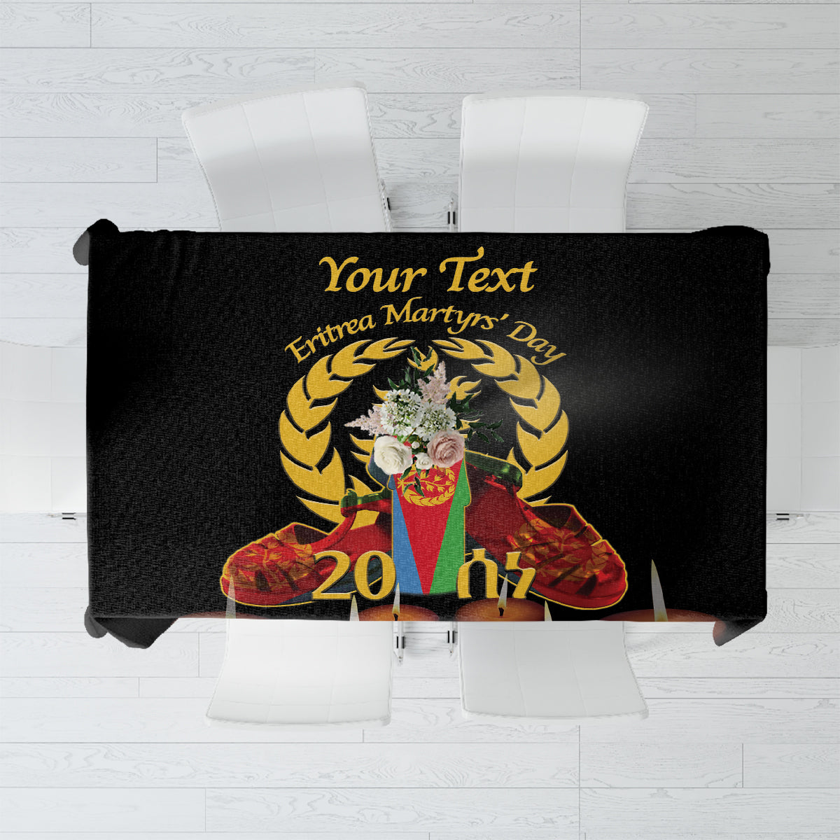 Custom Eritrea Martyrs' Day Tablecloth 20 June Shida Shoes With Candles - Black - Wonder Print Shop