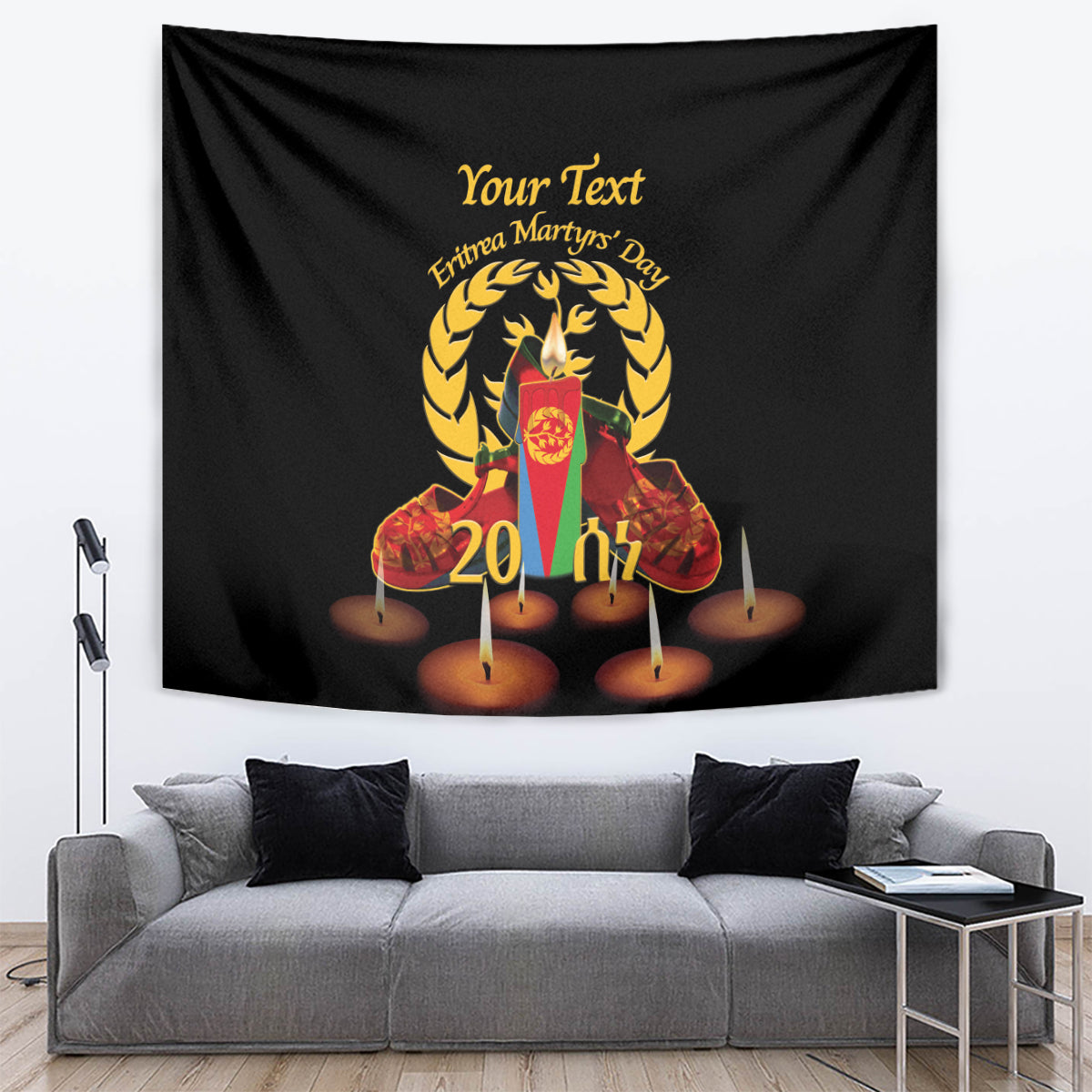 Custom Eritrea Martyrs' Day Tapestry 20 June Shida Shoes With Candles - Black - Wonder Print Shop