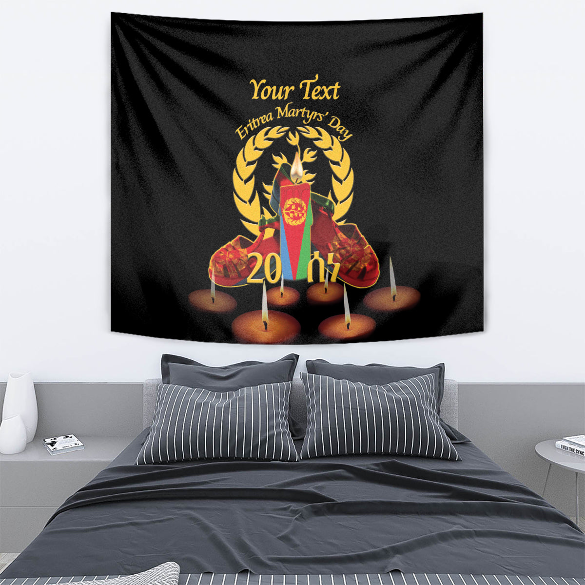 Custom Eritrea Martyrs' Day Tapestry 20 June Shida Shoes With Candles - Black - Wonder Print Shop