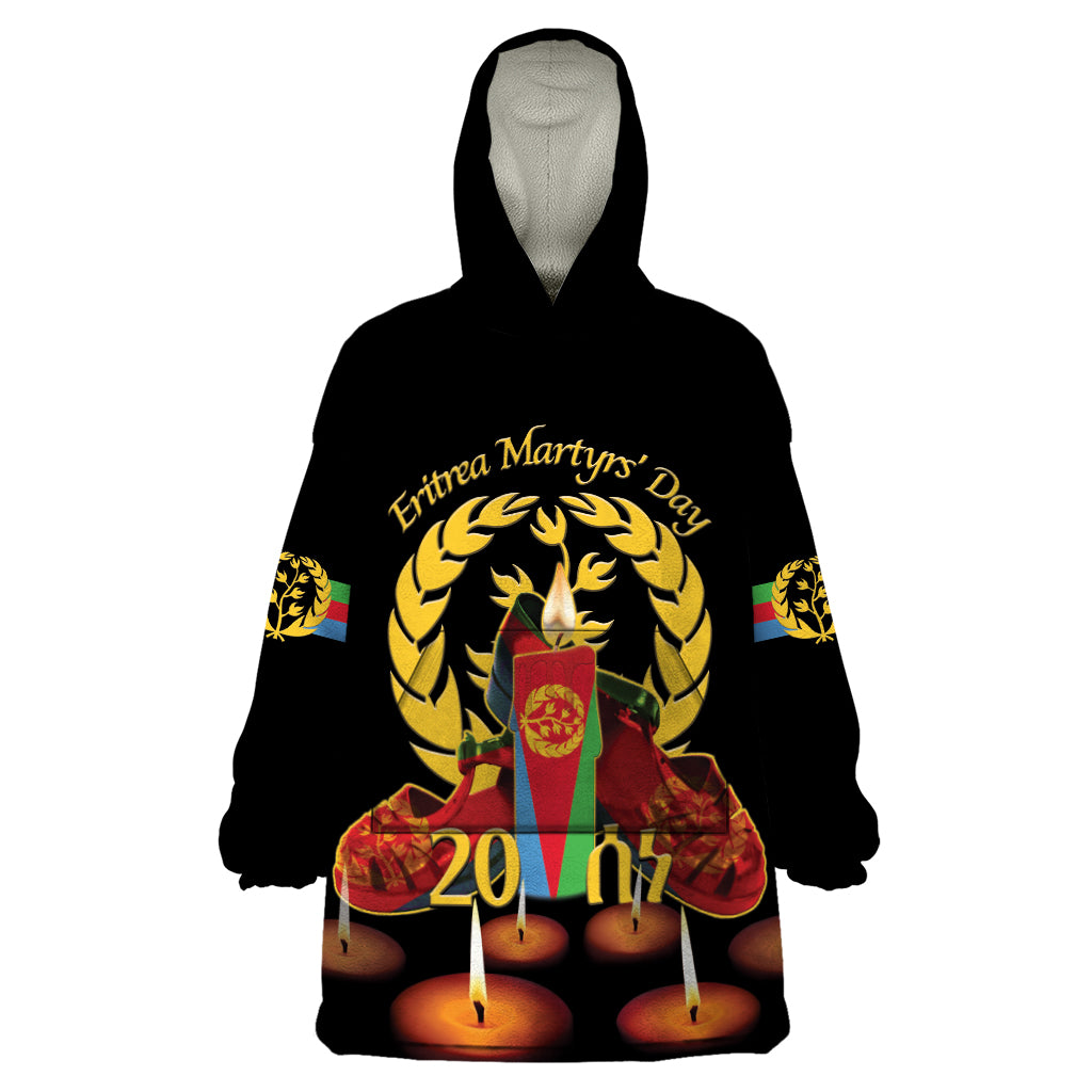 Custom Eritrea Martyrs' Day Wearable Blanket Hoodie 20 June Shida Shoes With Candles - Black - Wonder Print Shop