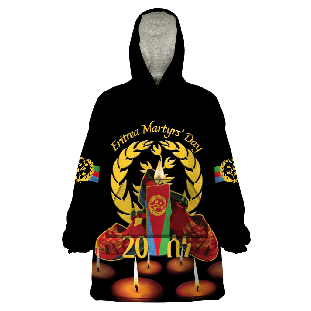 Custom Eritrea Martyrs' Day Wearable Blanket Hoodie 20 June Shida Shoes With Candles - Black