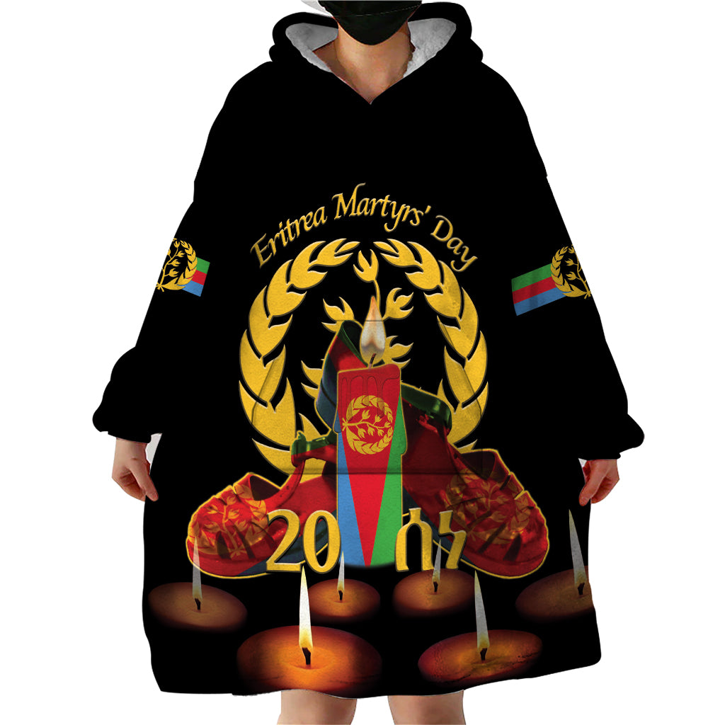 Custom Eritrea Martyrs' Day Wearable Blanket Hoodie 20 June Shida Shoes With Candles - Black - Wonder Print Shop
