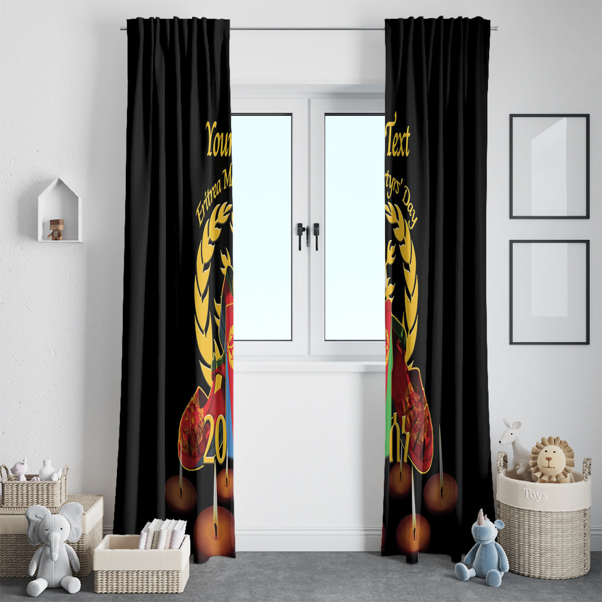 Custom Eritrea Martyrs' Day Window Curtain 20 June Shida Shoes With Candles - Black - Wonder Print Shop