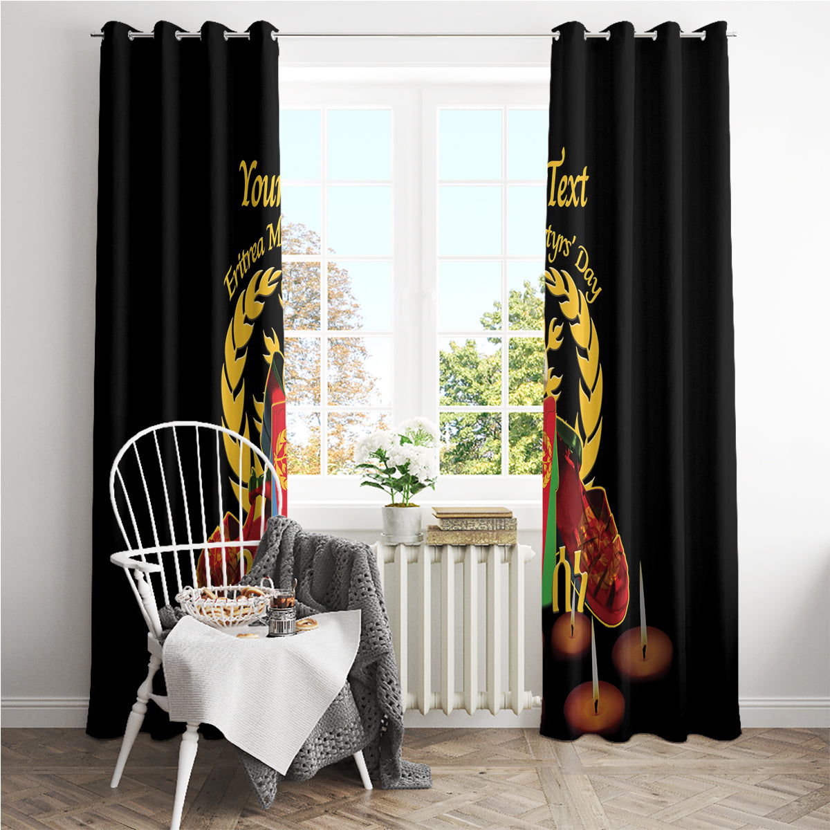Custom Eritrea Martyrs' Day Window Curtain 20 June Shida Shoes With Candles - Black - Wonder Print Shop