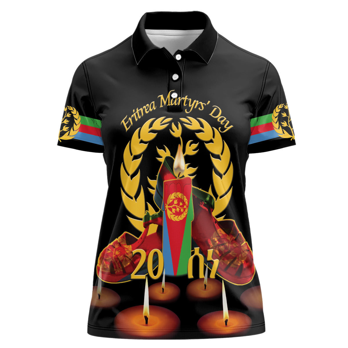 Custom Eritrea Martyrs' Day Women Polo Shirt 20 June Shida Shoes With Candles - Black - Wonder Print Shop