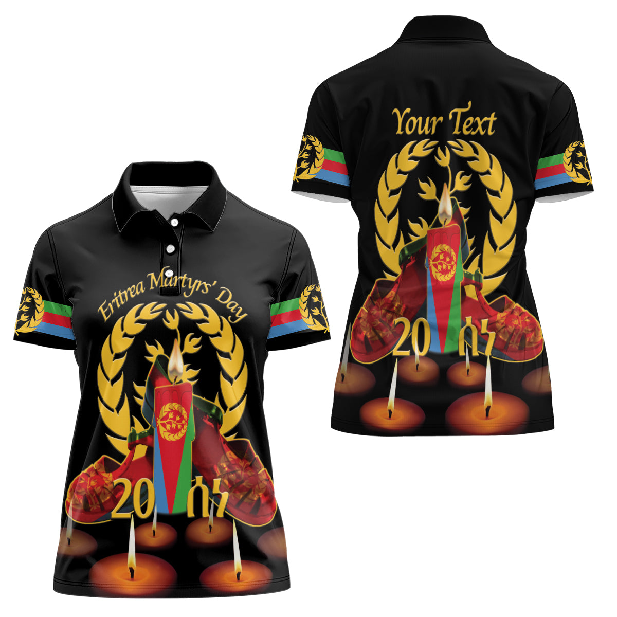 Custom Eritrea Martyrs' Day Women Polo Shirt 20 June Shida Shoes With Candles - Black - Wonder Print Shop