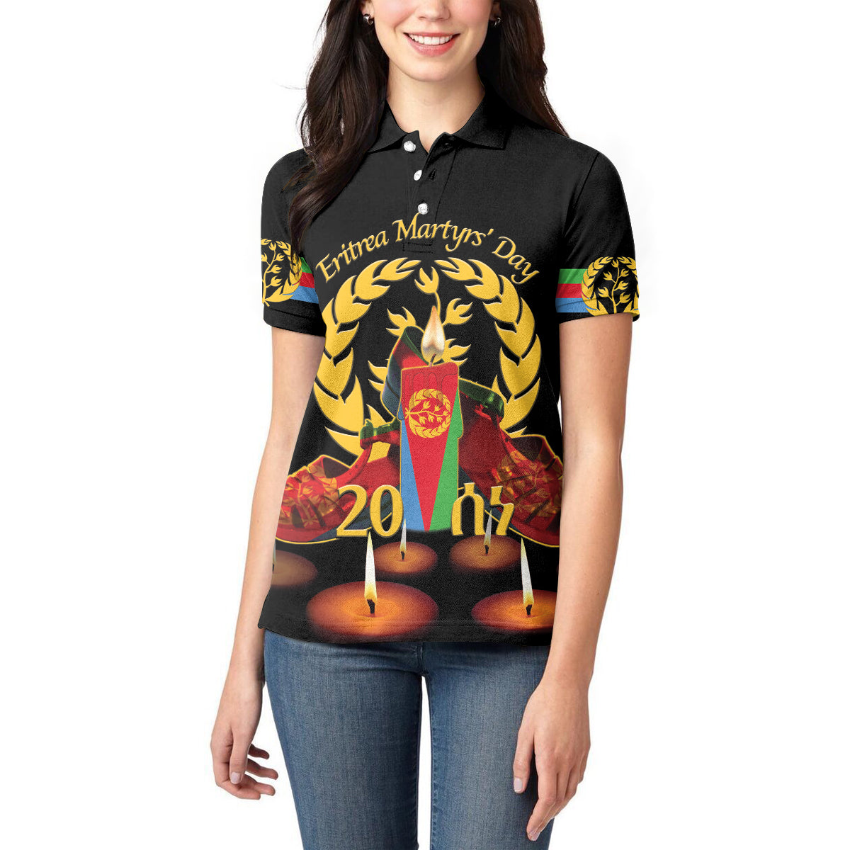 Custom Eritrea Martyrs' Day Women Polo Shirt 20 June Shida Shoes With Candles - Black - Wonder Print Shop