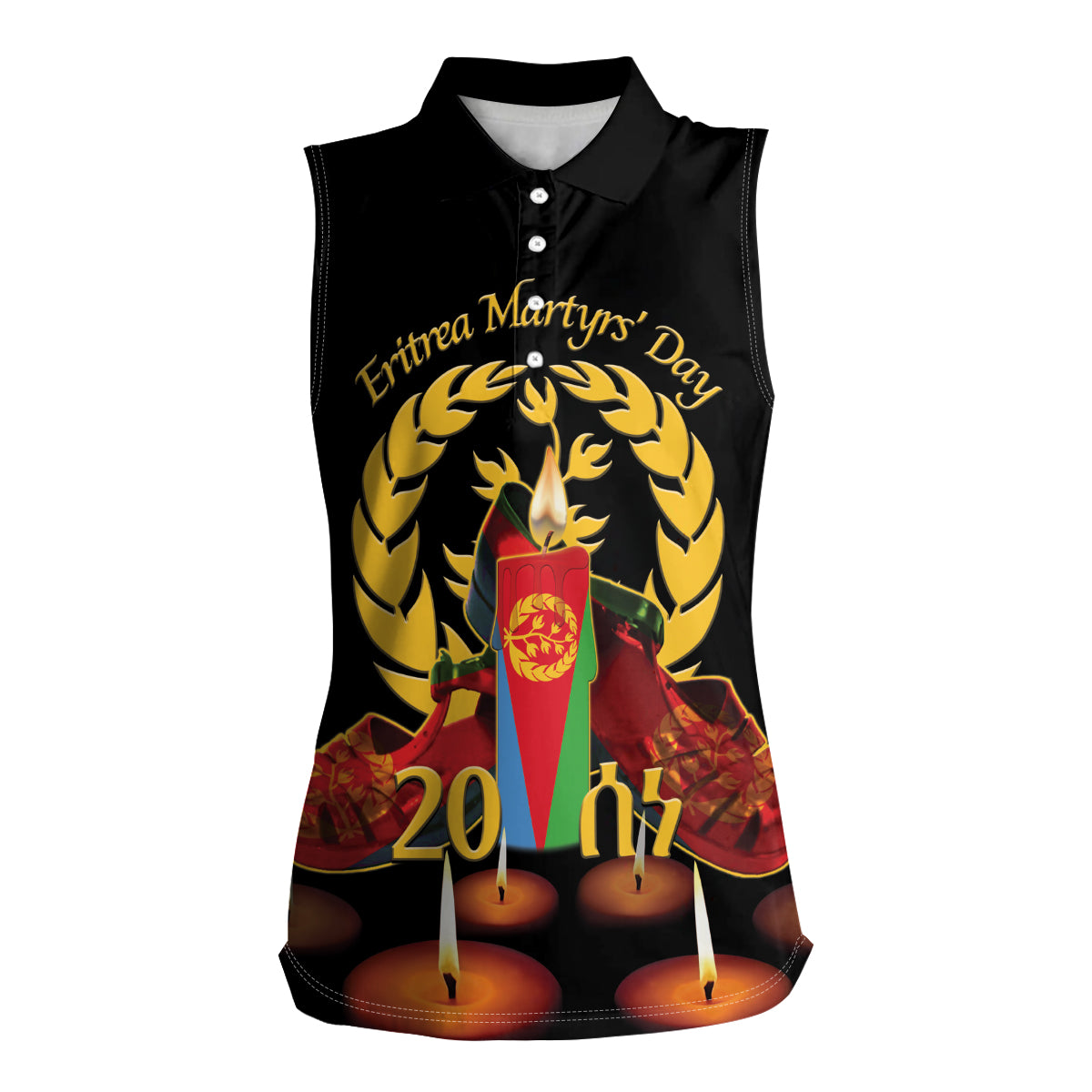 Custom Eritrea Martyrs' Day Women Sleeveless Polo Shirt 20 June Shida Shoes With Candles - Black - Wonder Print Shop