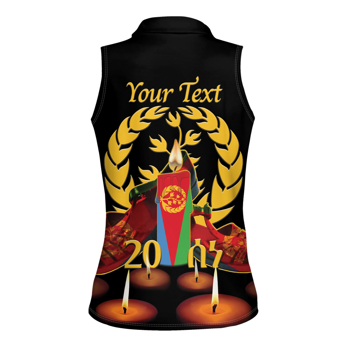 Custom Eritrea Martyrs' Day Women Sleeveless Polo Shirt 20 June Shida Shoes With Candles - Black - Wonder Print Shop