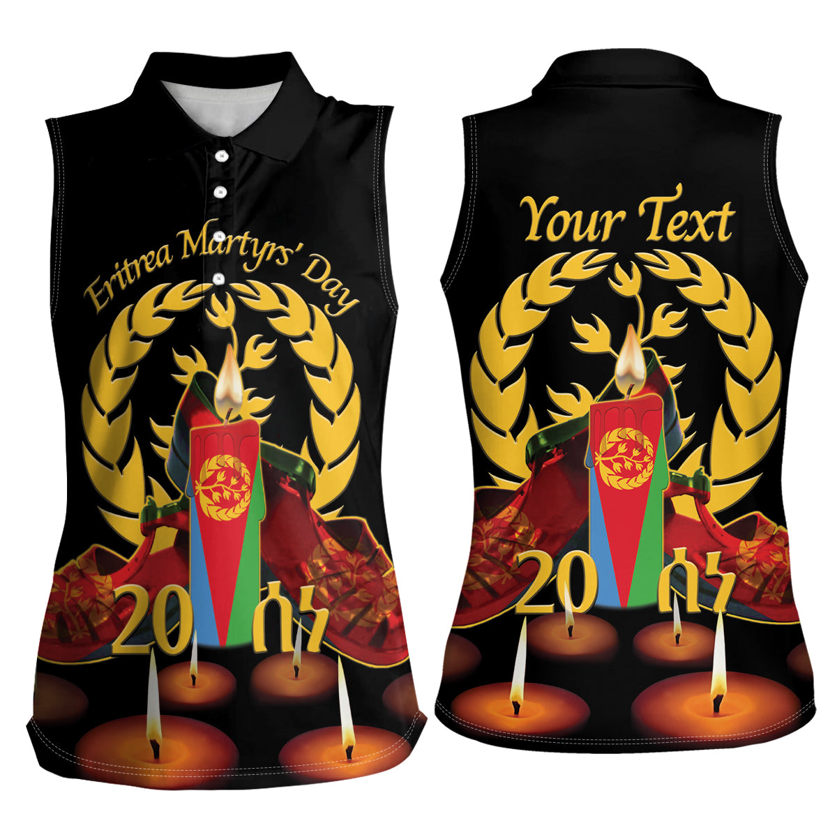 Custom Eritrea Martyrs' Day Women Sleeveless Polo Shirt 20 June Shida Shoes With Candles - Black - Wonder Print Shop