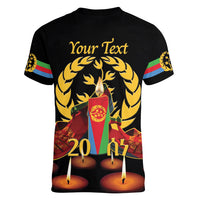 Custom Eritrea Martyrs' Day Women V-Neck T-Shirt 20 June Shida Shoes With Candles - Black - Wonder Print Shop