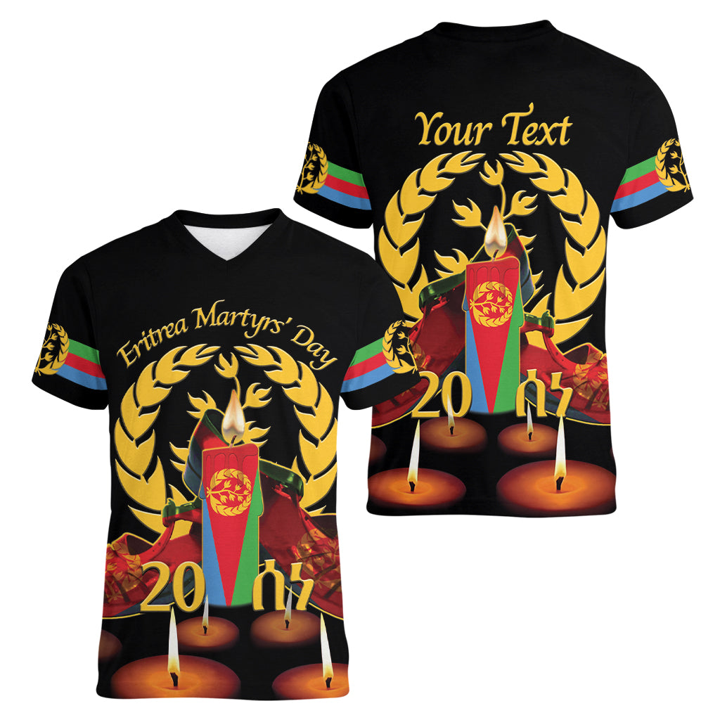 Custom Eritrea Martyrs' Day Women V-Neck T-Shirt 20 June Shida Shoes With Candles - Black - Wonder Print Shop