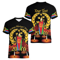 Custom Eritrea Martyrs' Day Women V-Neck T-Shirt 20 June Shida Shoes With Candles - Black - Wonder Print Shop