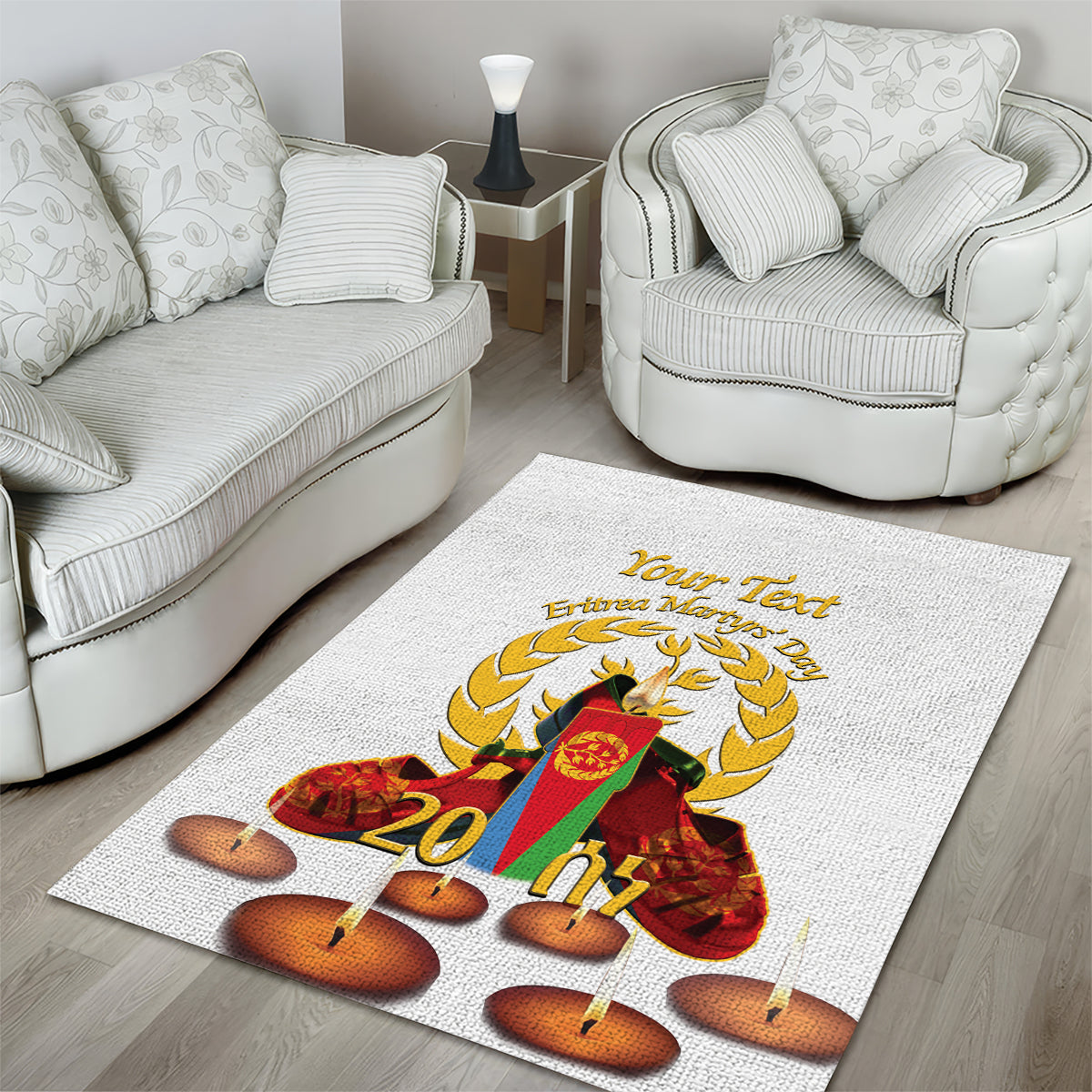 Custom Eritrea Martyrs' Day Area Rug 20 June Shida Shoes With Candles - White - Wonder Print Shop
