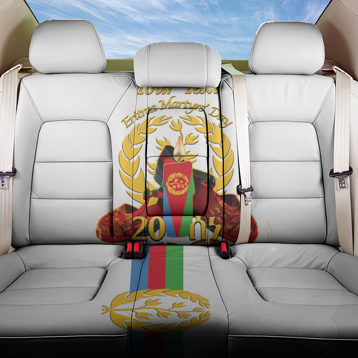 Custom Eritrea Martyrs' Day Back Car Seat Cover 20 June Shida Shoes With Candles - White - Wonder Print Shop