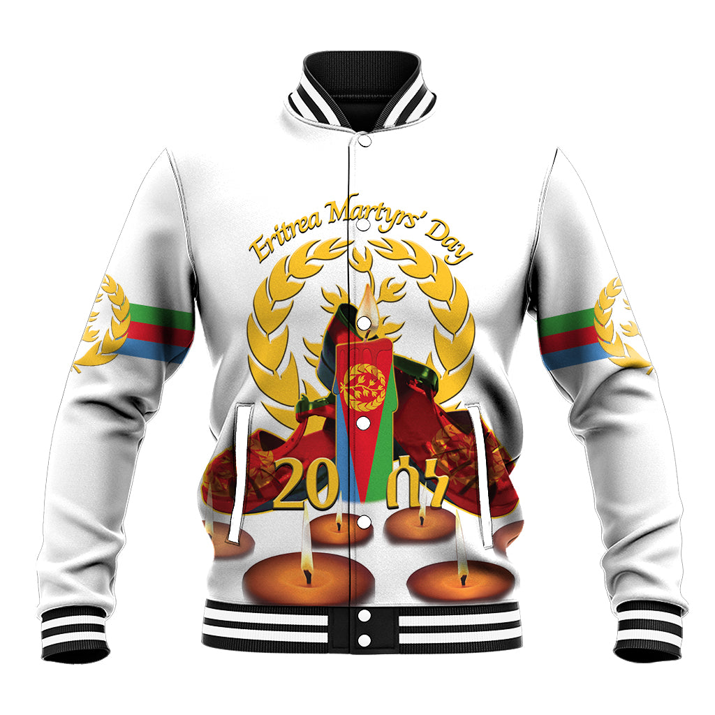 Custom Eritrea Martyrs' Day Baseball Jacket 20 June Shida Shoes With Candles - White - Wonder Print Shop