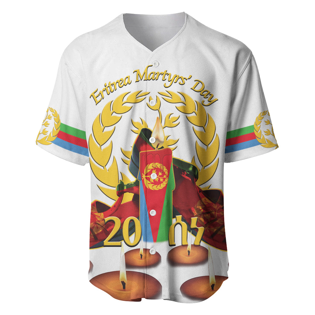 Custom Eritrea Martyrs' Day Baseball Jersey 20 June Shida Shoes With Candles - White - Wonder Print Shop