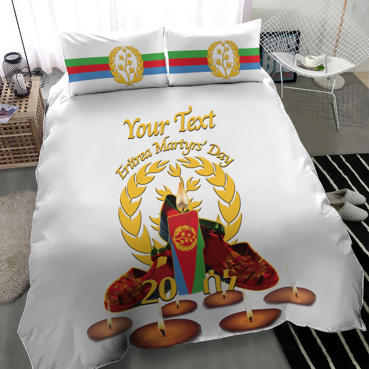 Custom Eritrea Martyrs' Day Bedding Set 20 June Shida Shoes With Candles - White - Wonder Print Shop